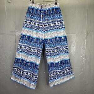 Palazzo Pants Women's Small Elephant Indian Block Print Wide Leg Hippie Boho